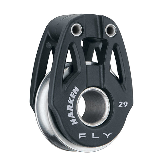 Stainless steel large hub pulley with one titanium sheave, composite sideplates and channels for braid attachment