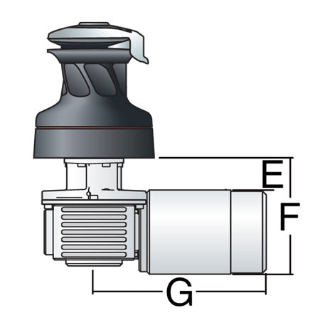 H40.2STEA24HLM - Radial Winch, 2-Spd Electric, Self-Tailing, Aluminum, Horizontal Motor Left-Hand Mount, 24 Volt; Includes Dual Function Control Box, Switches and Breaker sold separately.