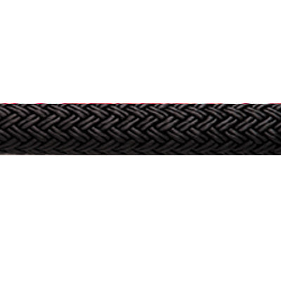 Close up of solid black double braid rope, demonstrating the weave and color.