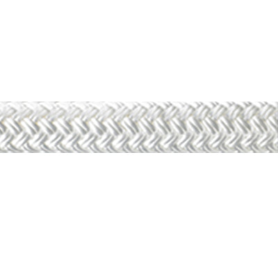 Close up of solid white double braid rope, demonstrating the weave and color.