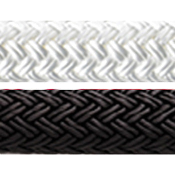 Color Group close up of solid white and solid black double braid rope, demonstrating the weave and color.