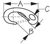 Spec diagram drawing of spring gate snap hook.