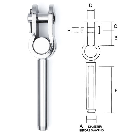 Swage Eye-Toggle, 6mm Wire x 7/16" Pin; 1" Jaw Depth - SWETM0614-4 ( #038-06 )
