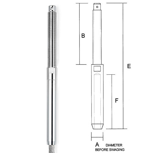 Swage Stud, 16MM & 5/8" Wire, 1" RH UNF - SWSTM1632R-4 ( #051-16 )