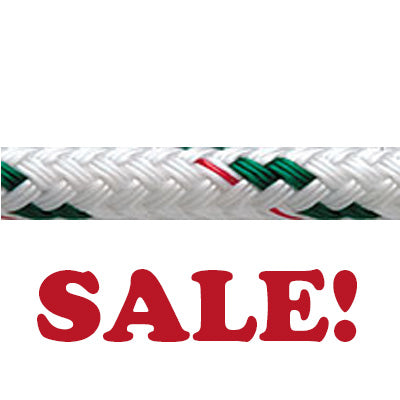 Detail image of New England Ropes Sta-Set Rope, white with green flecks and a red tracer.
