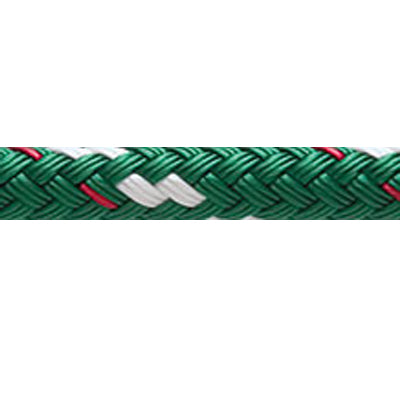 Double braid Sta-Set rope, green with white flecks and red tracer.