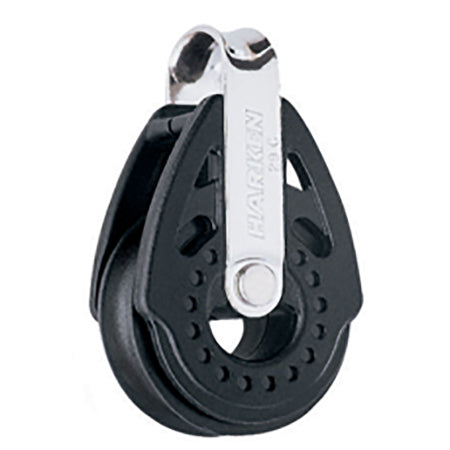 Composite Pulley with one black sheave and a smooth stainless steel saddle for attachment