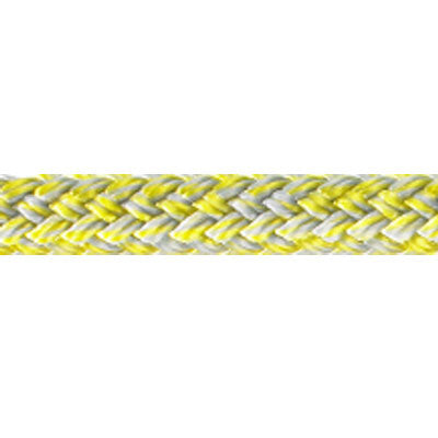 Close up of yellow euro colored Endura Braid rope with silver flecks woven into the braid.