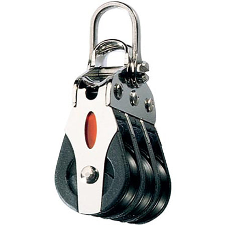 Three black sheaves and Stainless Steel side plates with smooth top saddle and shackle