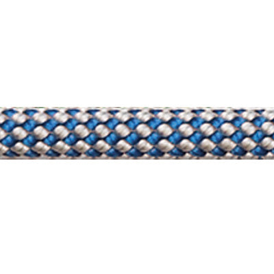Blue and white Robline Dingy rope, rope pattern is blue with white flecks in a weaved diamond pattern.