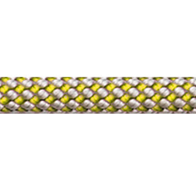 Yellow and white Robline Dingy rope, rope pattern is yellow with white flecks in a weaved diamond pattern.