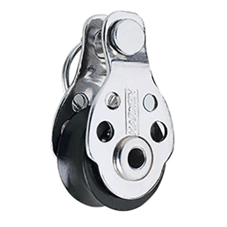Stainless Steel Pulley with one black sheave and attachment top pin.