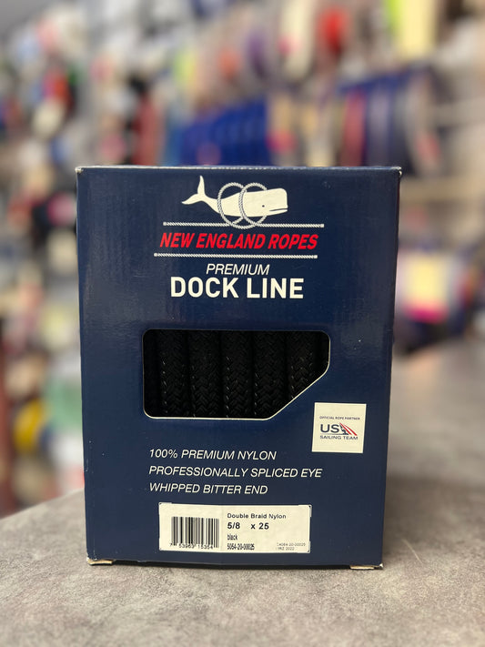 Nylon Double Braid Dock Line 5/8" x 25', Black