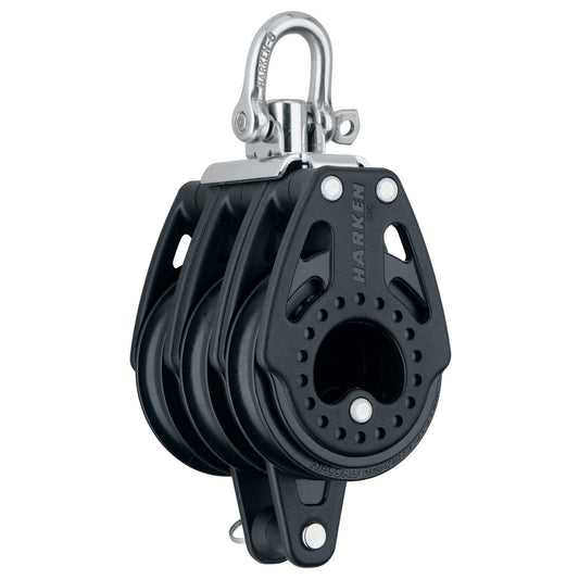 Black Harken 57mm Triple Block with Swivel and Becket - Part Number 2605