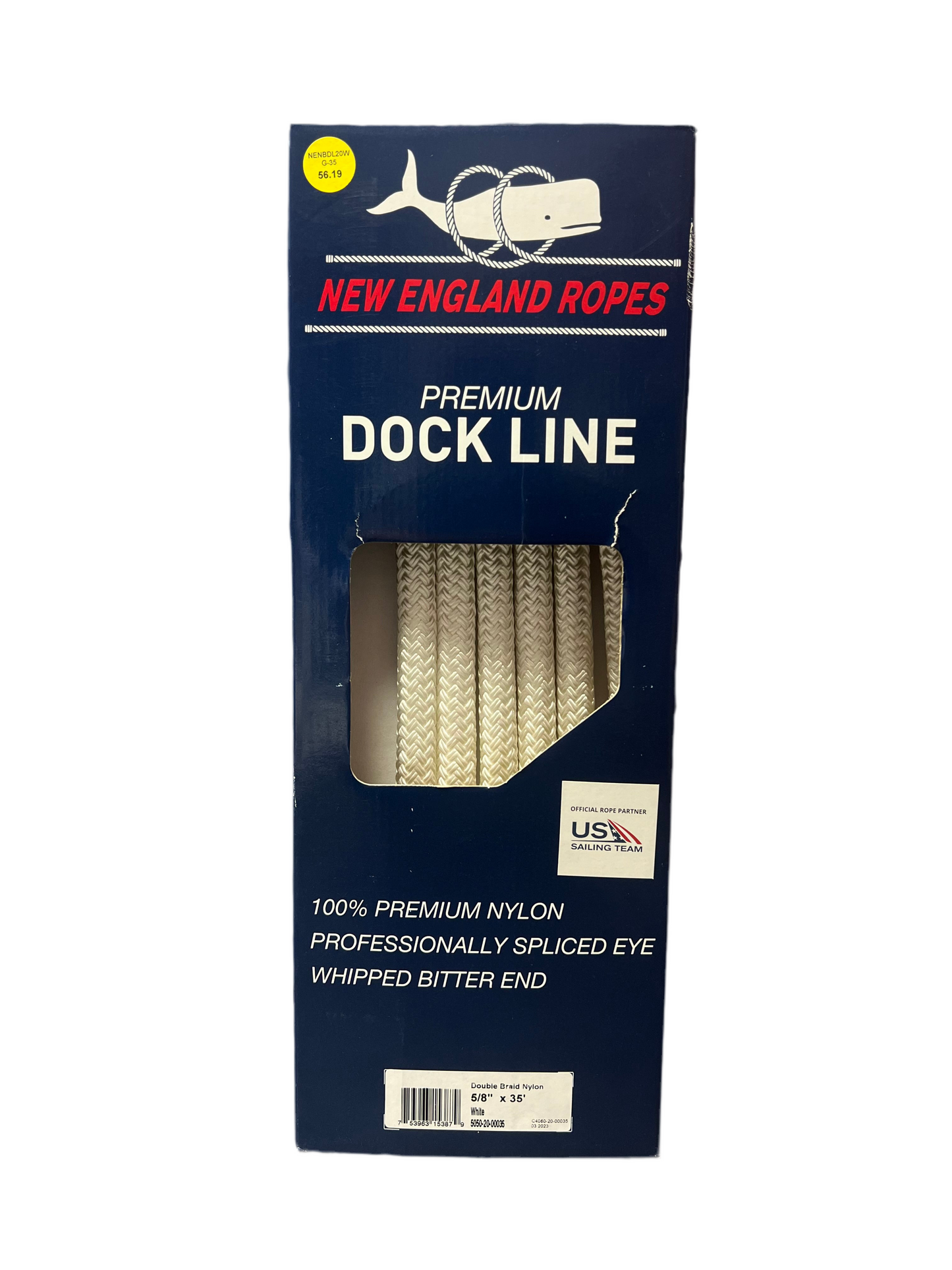 Nylon Double Braid Dock Line 5/8" x 35', White