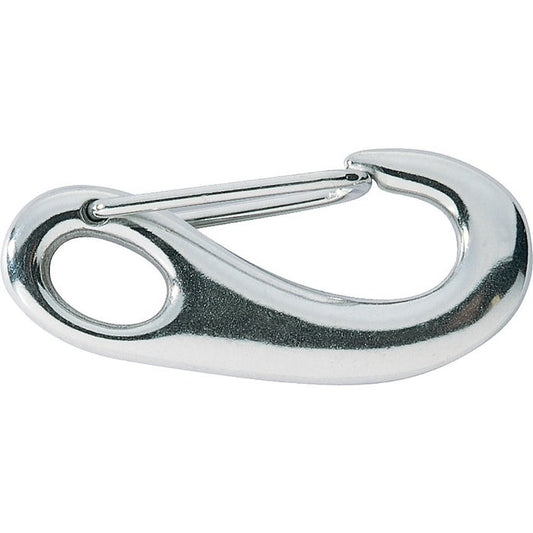 2 Inch oblong hook with a spring loaded wire lever gate and hole for attachment.
