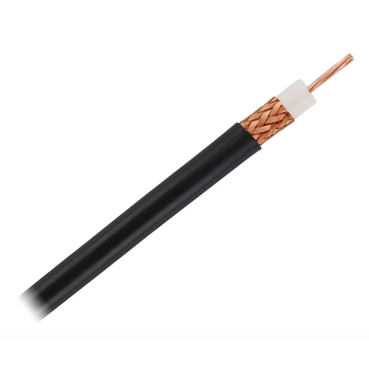 RG-213 Coaxial Cable, White Vinyl Jacket, Braided tinned copper shield, & copper conductors. Sold by the foot. - COAXL
