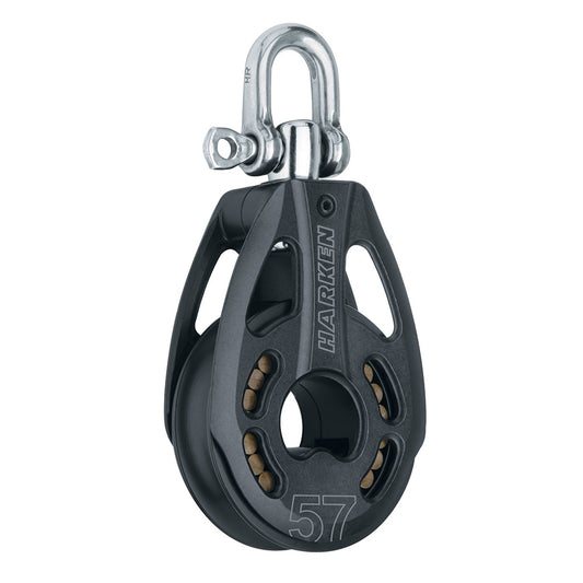 Aluminum Pulley with sheave and cut out side plates with a  top post and a shackle.