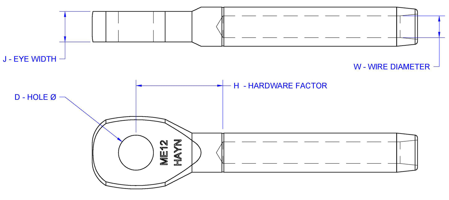 Swage Marine Eye, 1/2", Wire, 7/8" Pin - SWME1628-3 ( #ME16 )