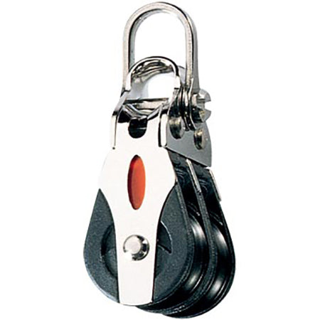 Two black sheaves and Stainless Steel side plates with smooth top saddle and shackle