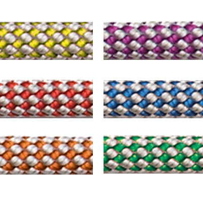 Color group image of Robline Dingy Control Line in yellow, red, orange, purple, blue, and green colors. All color options have white flecks. 