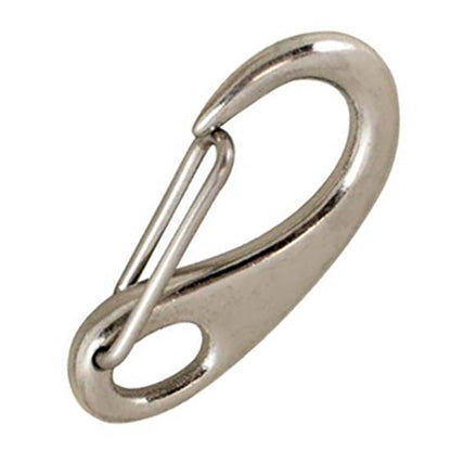 2 3 / 4 Inch oblong hook with a spring loaded wire lever gate and hole for attachment