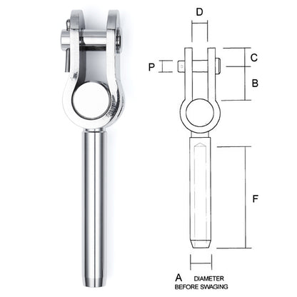Swage Eye-Toggle, 6mm Wire x 7/16" Pin; 1" Jaw Depth - SWETM0614-4 ( #038-06 )