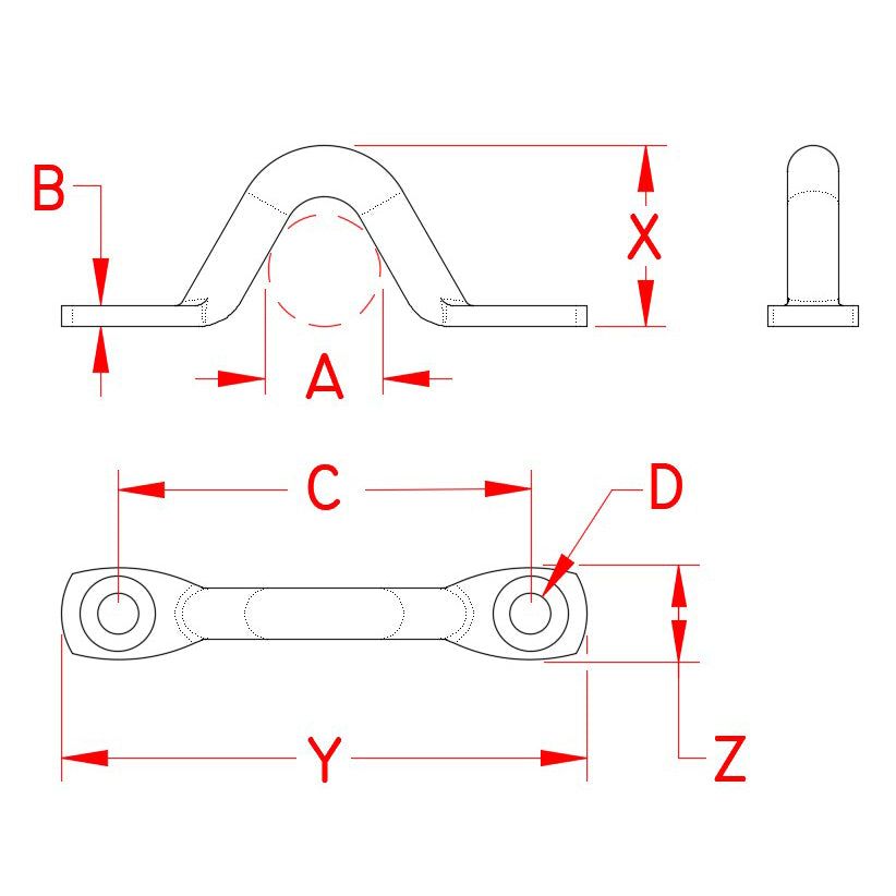 Diagram drawing of stainless steel pad eye.