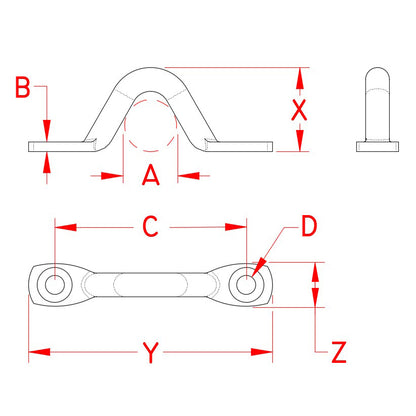 Diagram drawing of stainless steel pad eye.