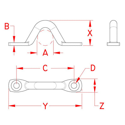 Drawing of Stainless Steel Heavy Duty Pad Eye, part number SUNS3719-1005