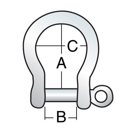 Technical drawing of stainless steel shackle.