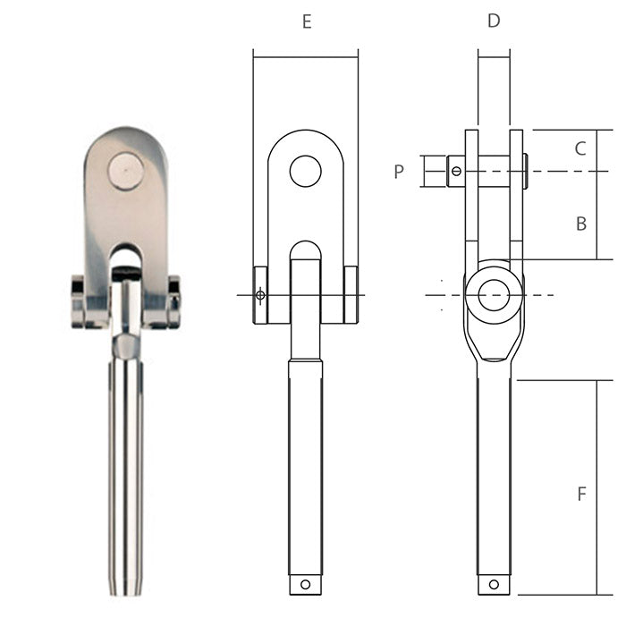 Swage Eye-Toggle, 1/2" Wire x 3/4" Pin; 2-3/16" Jaw Depth - SWET1624-4 ( #132ET-12 )
