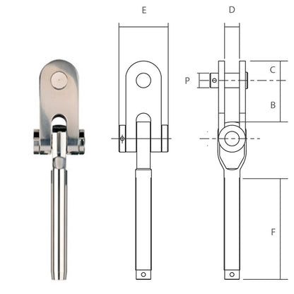 Swage Eye-Toggle, 1/2" Wire x 3/4" Pin; 2-3/16" Jaw Depth - SWET1624-4 ( #132ET-12 )