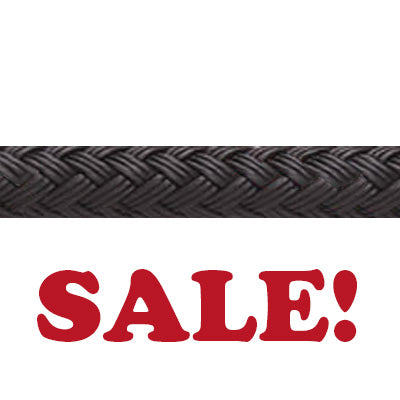 New England Ropes Double braid Sta-Set rope, solid black with no tracer. With the text "Sale!" posted under the rope.