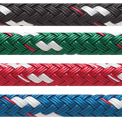Color group image of Black, Green, Red, and Blue Sta-Set rope, all with white flecks.