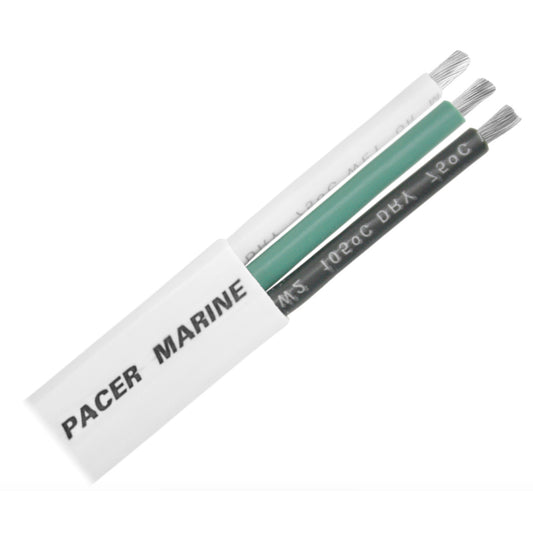 Electrical Cable, Flat, 14 AWG Triplex (14/3); Tinned w/White Jacket & Wht/Grn/Blk Cond. - WE14/3