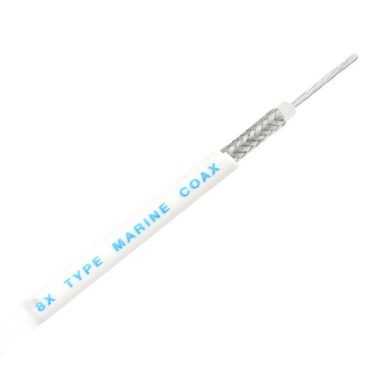 RG8X Coaxial Cable, White Vinyl Jacket, Braided tinned copper shield, and copper conductors. Sold by the foot. - COAX