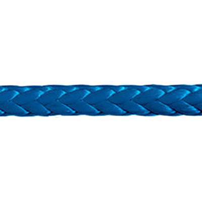 Close up Samson Amsteel Blue rope, in navy blue color, demonstrating the weave.