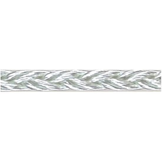Close up of solid white 8-plait braided rope, demonstrating the weave and color.