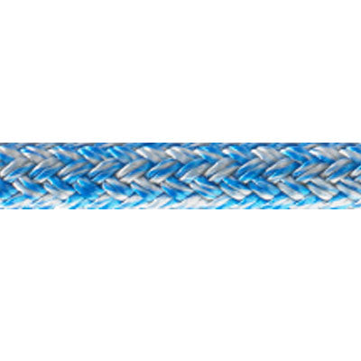 Close up of blue euro colored Endura Braid rope with silver flecks woven into the braid.