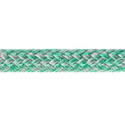 Close up of green euro colored  Endura Braid rope with silver flecks woven into the braid.