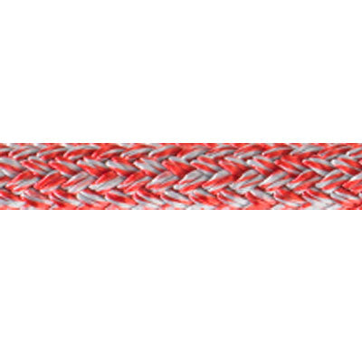 Close up of red euro colored Endura Braid rope with silver flecks woven into the braid.