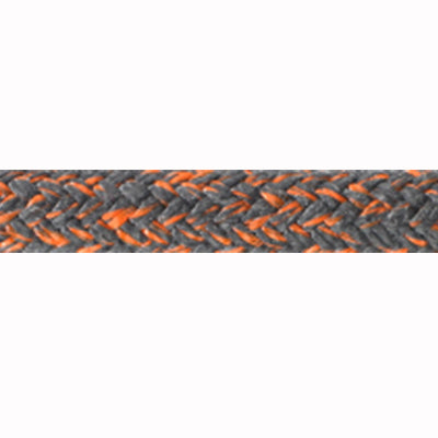 Close up of orange Poly Tech rope demonstrating the weave. Rope color is orange and grey flecked.