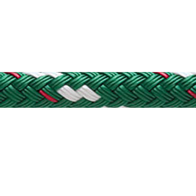 Double braid Sta-Set rope, green with white flecks and red tracer.