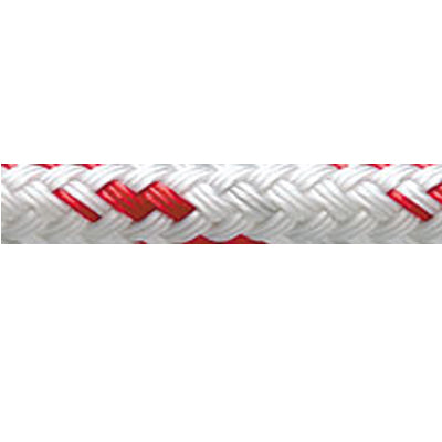 Double braid Sta-Set rope, white with red flecks and red tracer.
