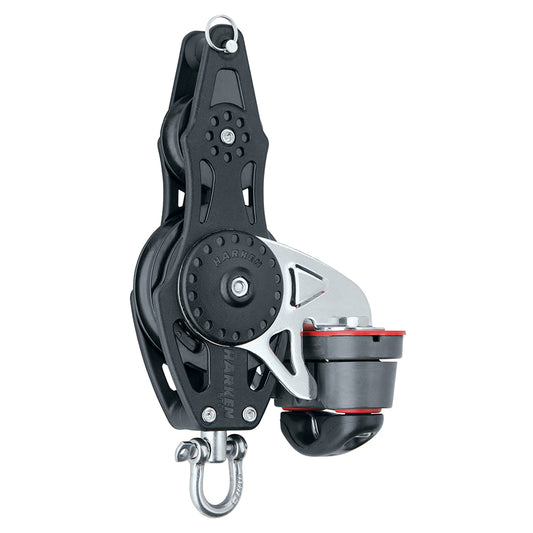 Black Harken 57mm Fiddle Block with Swivel, Becket and Cam Cleat - Part Number 2624
