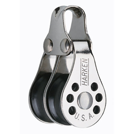 Stainless Steel Pulley with two black sheaves and smooth saddle for attachment